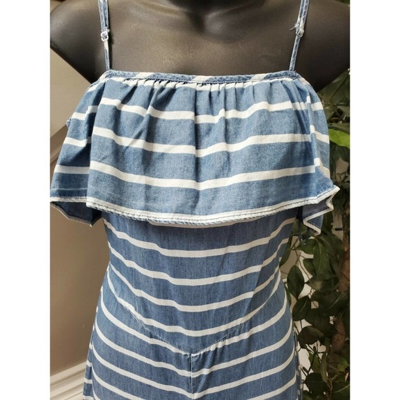 Tinsel Town Women's Blue & White 100% Polyester V-Neck Strappy Romper Dress S - Picture 2 of 9